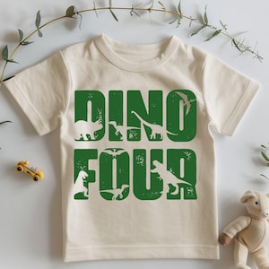 Dino Four Birthday Shirt, Fourth Birthday Shirt, Dinosaur Birthday Party Tee, 4th Birthday Celebration Shirt, Kids Birthday Party Shirt