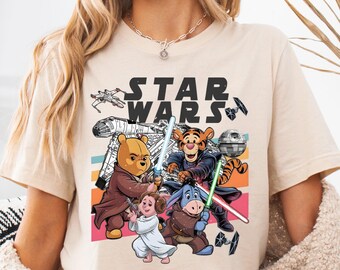 Koszulka z postaciami z Gwiezdnych Wojen: Kubuś Puchatek, koszulka Disney Retro z Gwiezdnych Wojen, sweter z Kubusiem Puchatkiem i Przyjacielami, pasująca koszulka z rodzinną wycieczką do Disneylandu