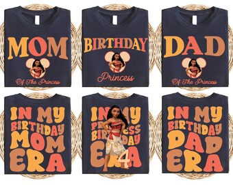 Magliette coordinate per la famiglia a tema Disney Moana per il compleanno, maglietta personalizzata della Principessa Moana, felpa per la festa di compleanno a tema principesse, maglietta per la bambina che compie gli anni a Disneyland