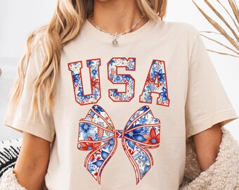 4. Juli Coquette USA Shirt, Floral Coquette America T-Shirt, Coquette Bow USA 4. Juli Hoodie, Floral USA T-Shirt, Girly American Tees