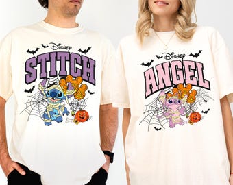 Disney Stitch & Angel Halloween-tröja, Stitch och Angel-par-mumietröja, Disneyland Halloween-familjematchningsgåva, Halloween-bästis-tröja