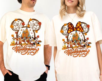 Mickey & Friends Thanksgiving Shirt, Glückliches Thanksgiving Paar Shirt, Disney Thanksgiving Passender Hoodie, Disneyland Schloss Herbst Vibes Geschenk
