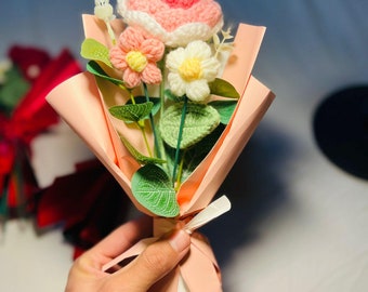 Handmade Crochet Rose Bouquet – Knitted Yarn Flowers Gift
