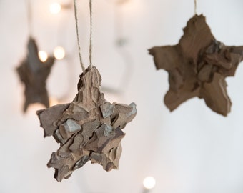 Brown Christmas ornaments, Rustic star ornaments, Natural Christmas tree ornaments