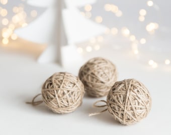 Rustic holiday ornaments - Jute ornament set - Jute twine balls