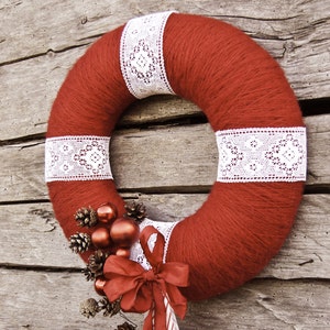 Red and white wreath, Rustic Christmas wreath, Farmhouse Christmas decor, Scandinavian Christmas wreath image 5