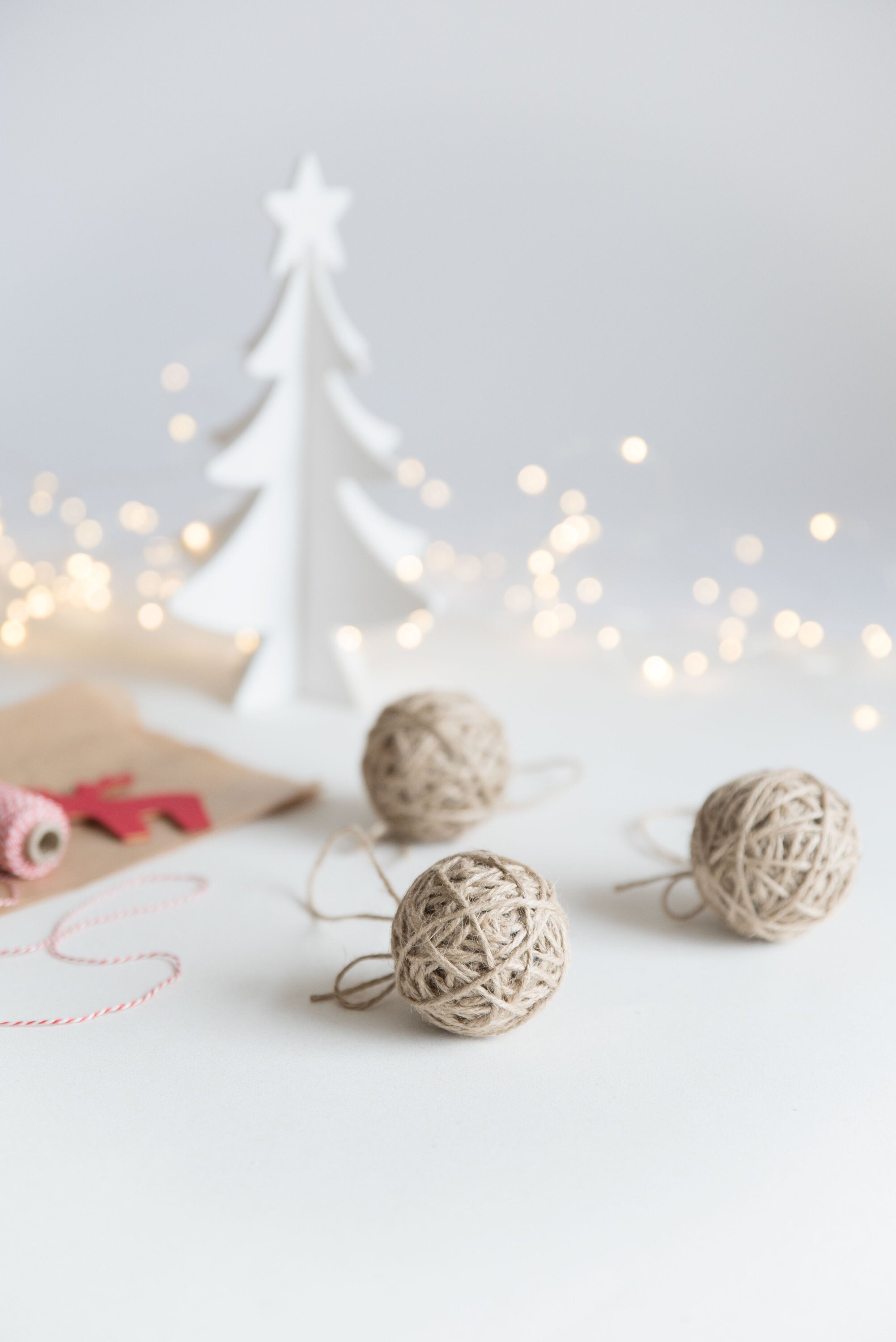Boules de Ficelle Jute, Ornements Rustiques Noël, Ensemble Rustique d'ornement 3, d'arbre Noël