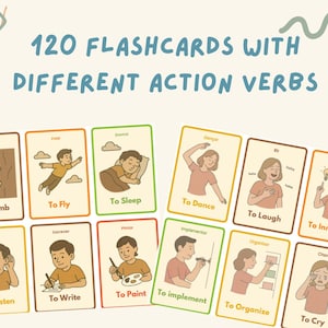 120 zweisprachige Aktions Verb Karte | Englische und portugiesische Verben für Kinder | Homeschool und ESL-Klassenzimmer Ressourcen | Digitaler Download