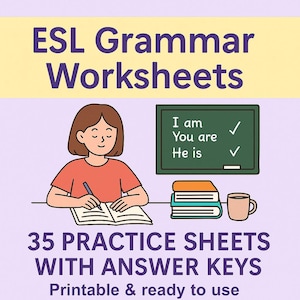ESL Grammar Worksheets, 35 ESL Practice Sheets, Answer Keys Included, English Language Learning, Grammar Practice