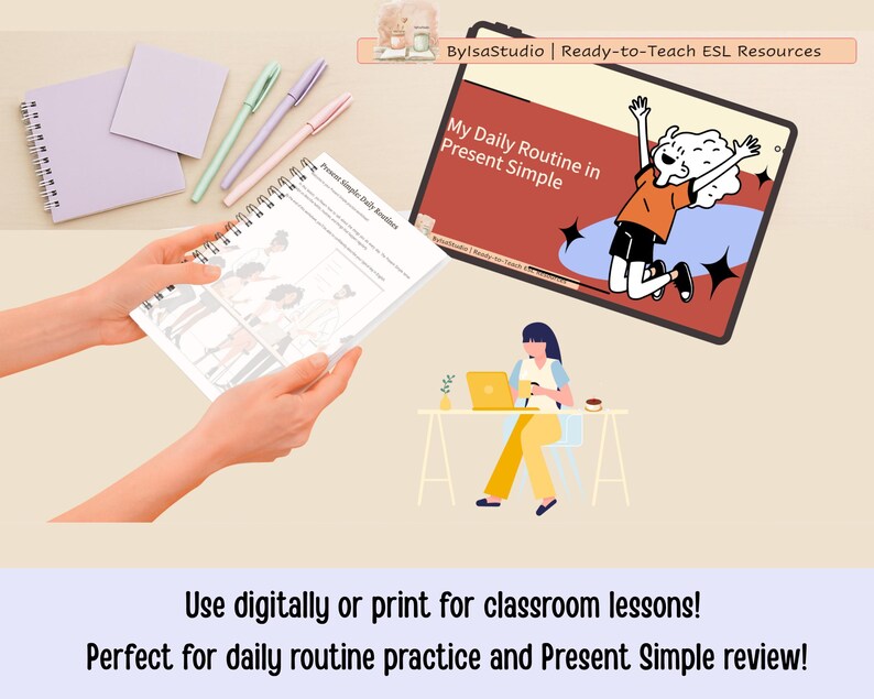 Present Simple ESL Lesson, Daily Routines, Grammar (PDF + PPT) - Etsy