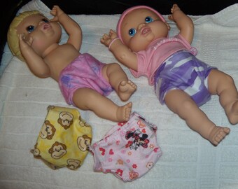 Baby Alive doll diapers set of 3 cotton flannel fits dolls shown, machine washable