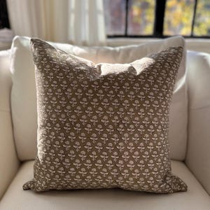 block print floral pillow, green floral