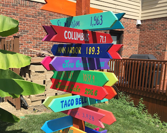 6 Destination Arrows  Hand painted Wood Directional Signs 24 x 3 1/2 Custom Colors Wording for Sign Post  Beach Backyard Business Mileage