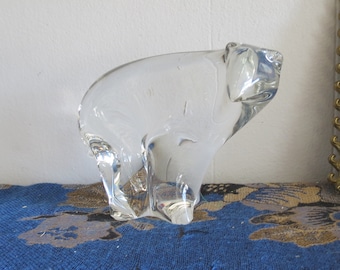 Clear Glass Polar Bear Statue, Vintage Art Glass Hand Blown Glass,  Clear Crystal Bear, Desk Paper Weight, Office Decor, Polar Bear Gift