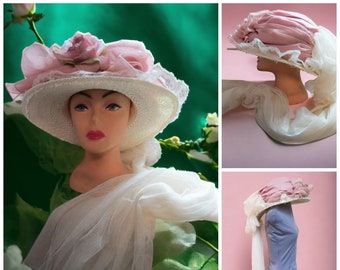 Vintage Hopeless Romantic  Hat, Victorian Trading Co Hat, Kentucky Derby Hat,  Church Hat, Carriage Hat,  Dusty Pink tea party hat Train