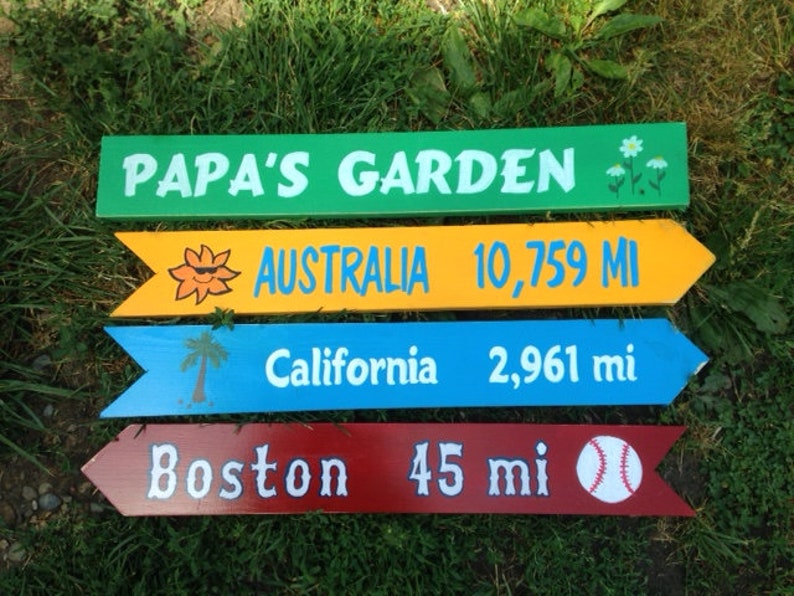 6 Destination Arrows Hand painted Wood Directional Signs 24 x 3 1/2 Custom Colors Wording for Sign Post Beach Backyard Business Mileage image 3