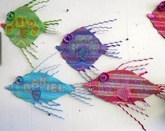 Personalized Name Custom painted Metal Fish wall or Outdoor Art Hand Painted Custom Painted, Wall Art, Custom Fish