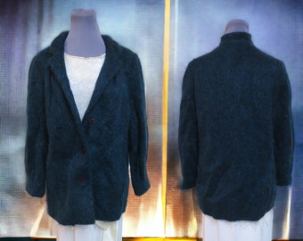 Vintage Jules Tournier Mohair Jacket Made in France, Deep Teal button front, size Medium,