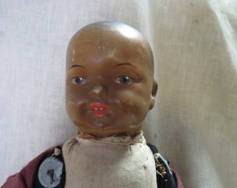 Creepy Old Dark Skin Doll, Vintage Horror Collectible, Cloth Body, Tiny Hands, Composite  Halloween Decor, Haunted House Doll Gothic