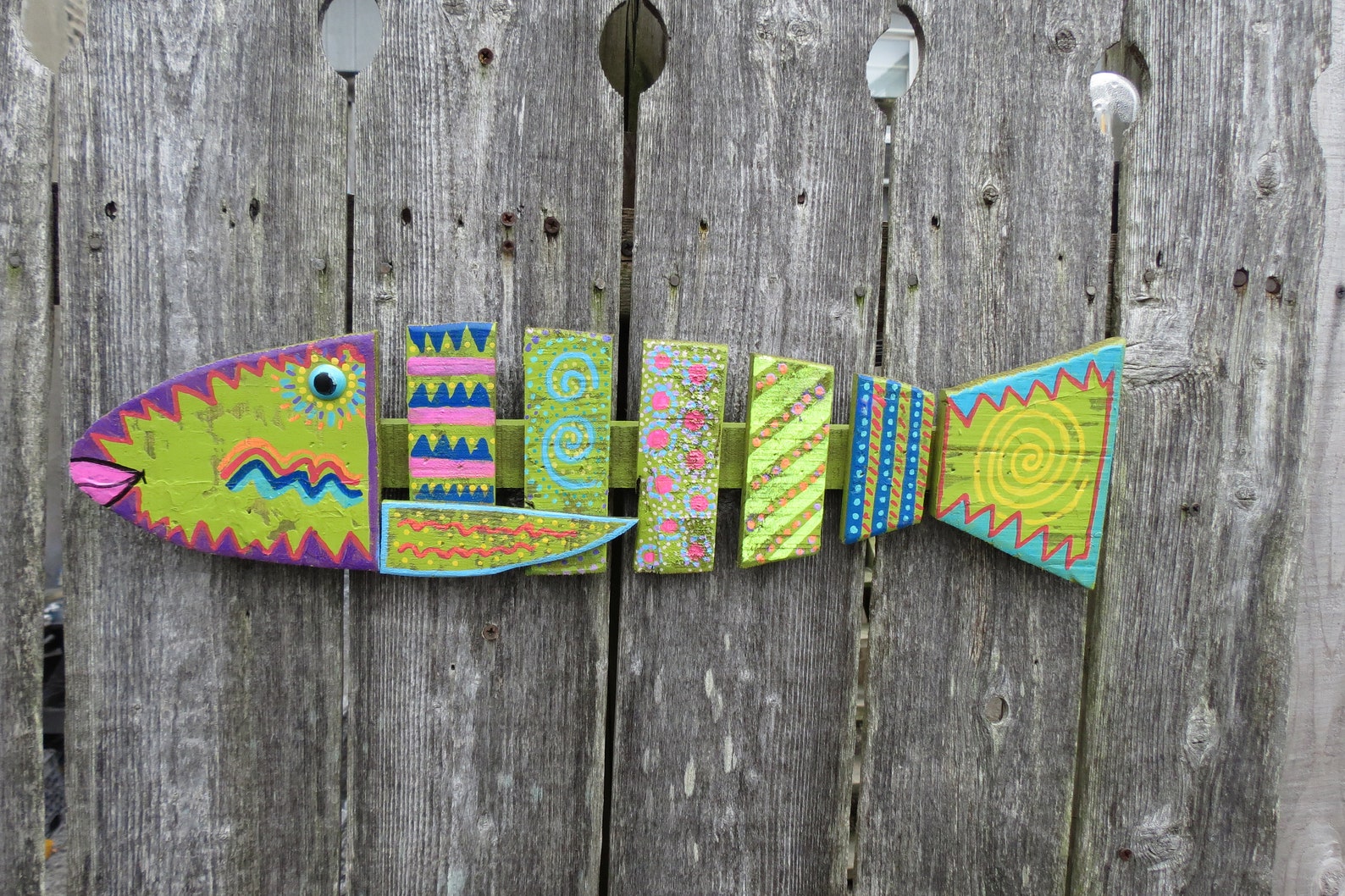 Fun Whimsy Painted Fish Wall Art Decor Beach Hand Painted Etsy