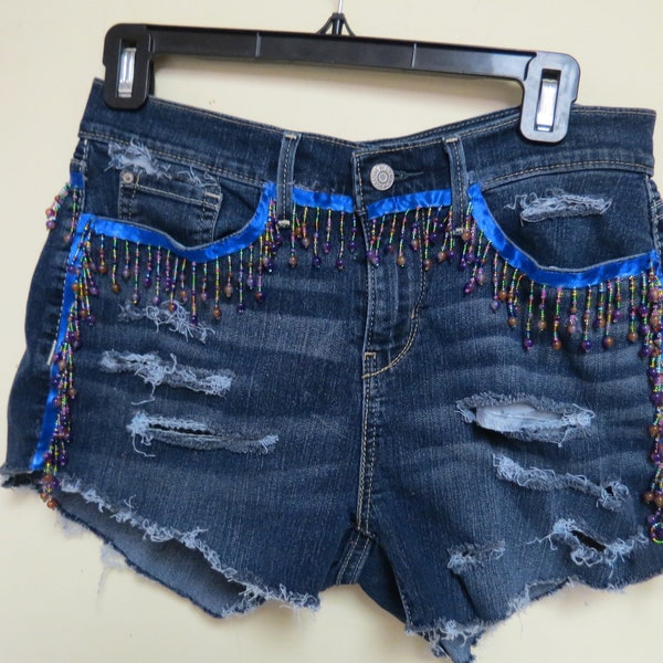 Levi Signature Embellished Denim cut off shorts, Blue Jean,  frayed High Waisted, distressed peekaboo booty shorts Women’s Daisy Duke’s