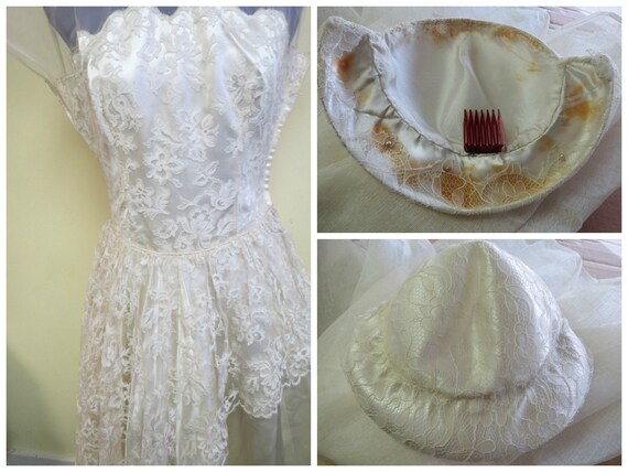 Vintage 50's Ivory Satin and Lace Wedding Dress, … - image 8