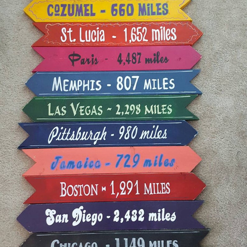 6 Destination Arrows Hand painted Wood Directional Signs 24 x 3 1/2 Custom Colors Wording for Sign Post Beach Backyard Business Mileage image 9