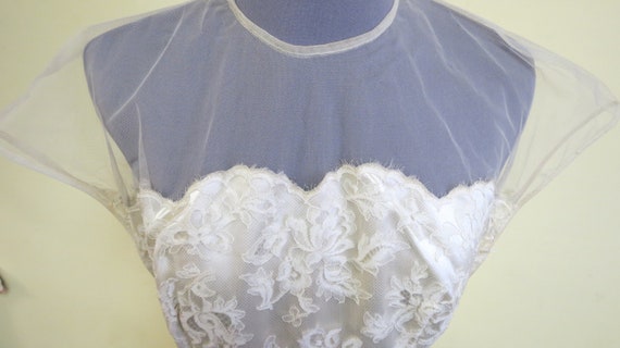 Vintage 50's Ivory Satin and Lace Wedding Dress, … - image 3