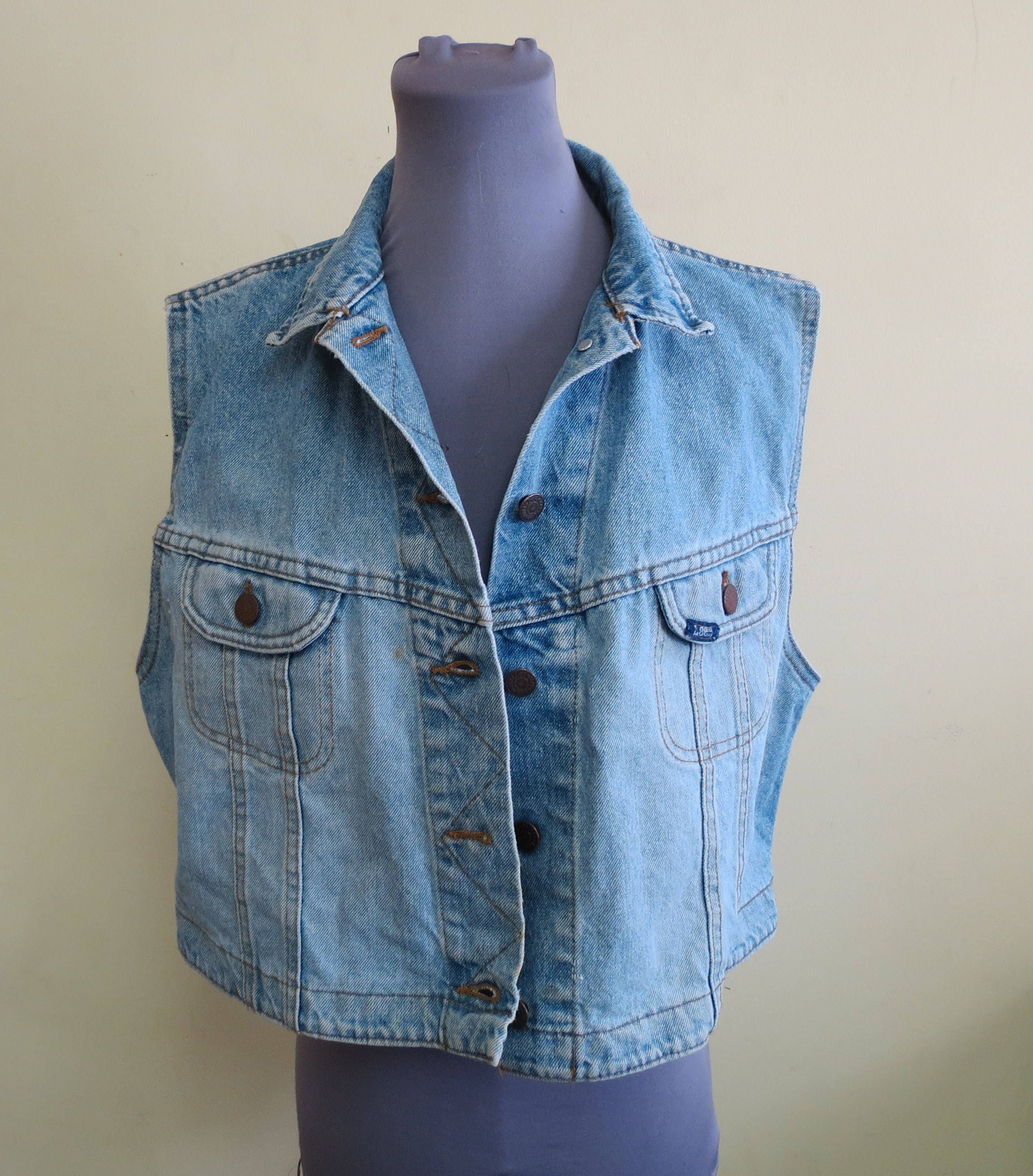 Vintage 80's90's Lee Jean Denim vest Womens size Etsy