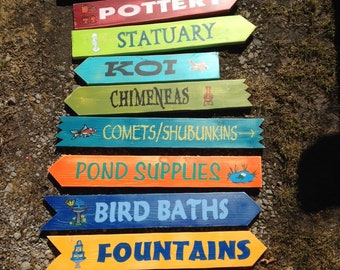 6 Destination Arrows  Hand painted Wood Directional Signs 24 x 3 1/2 Custom Colors Wording for Sign Post  Beach Backyard Business Mileage