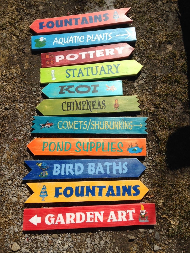 6 Destination Arrows Hand painted Wood Directional Signs 24 x 3 1/2 Custom Colors Wording for Sign Post Beach Backyard Business Mileage image 1