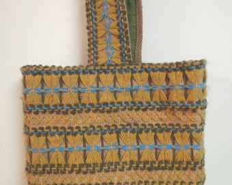 VINTAGE 1970's  Woven Fabric, Hippie Style BAG Purse, geometric, Boho, Festival Bag,  gift for her