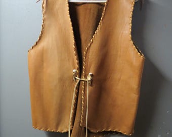 Vintage Handmade leather Frontier Western Cowboy Vest, size L men or womens