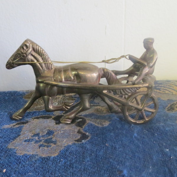 Vintage Brass Sulky Standardbred Statue, Horse Racing Decor, Equestrian Gift, Brass Horse