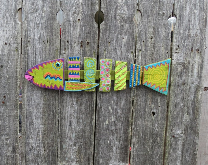 Fun Whimsy Painted Fish Wall Art, Decor Beach, Hand Painted, Bright