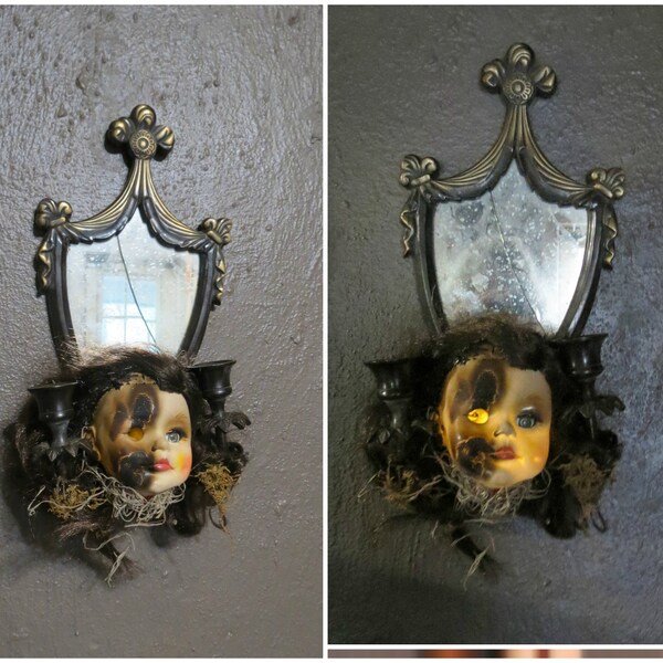 Creepy Doll Head Light Up Halloween Decoration, Upcycled Repurposed  Doll,  Zombie  Doll, OOAK Haunted, Disfigured, Creepy Doll  Night Light