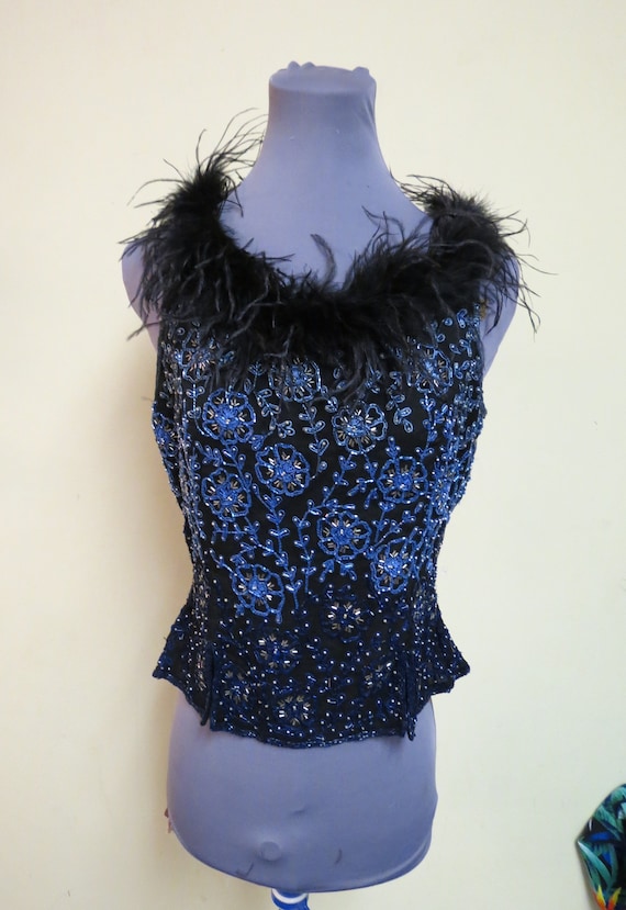 Chaudry Vintage Silk Beaded Glam sleeveless top, B