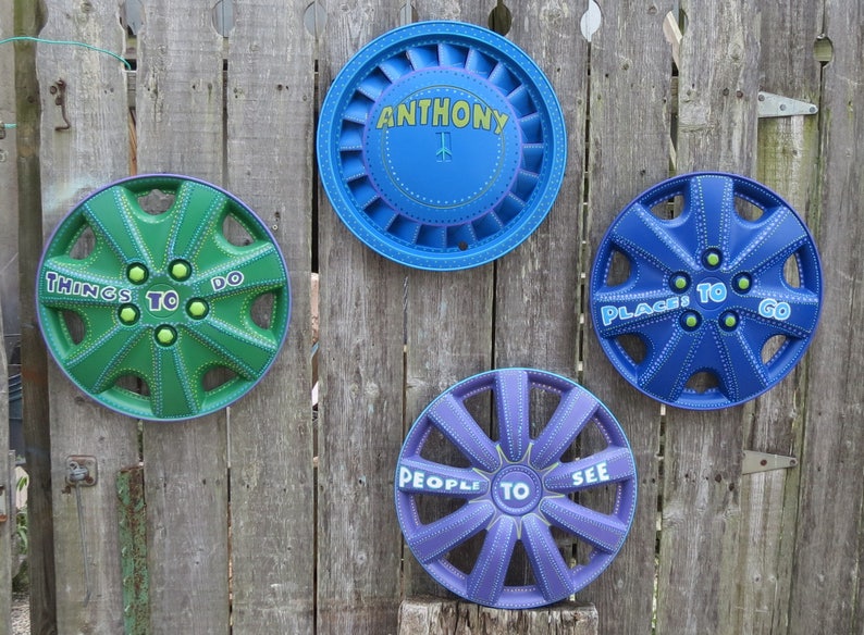 Personalized Hubcap Hub Cap Art Hand Painted Wall Outdoor Art Etsy