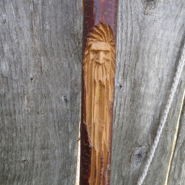 Vintage Tall Walking Stick with Tree Spirit Carving Hiking Stick, Wood Carved Face Walking Staff, 58"