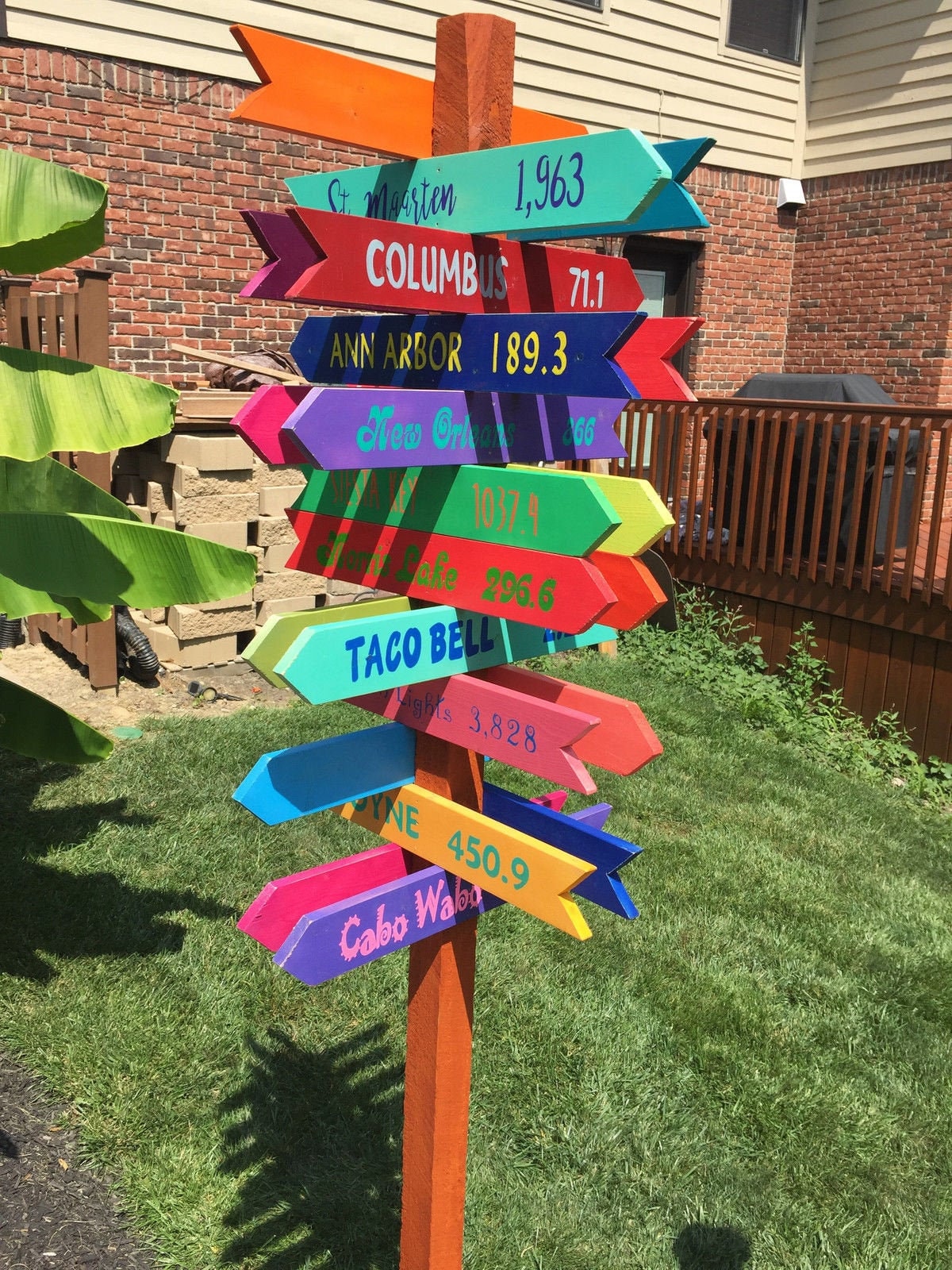 6 Destination Arrows  Hand painted Wood Directional Signs 24 x 3 1/2 Custom Colors Wording for Sign Post  Beach Backyard Business Mileage