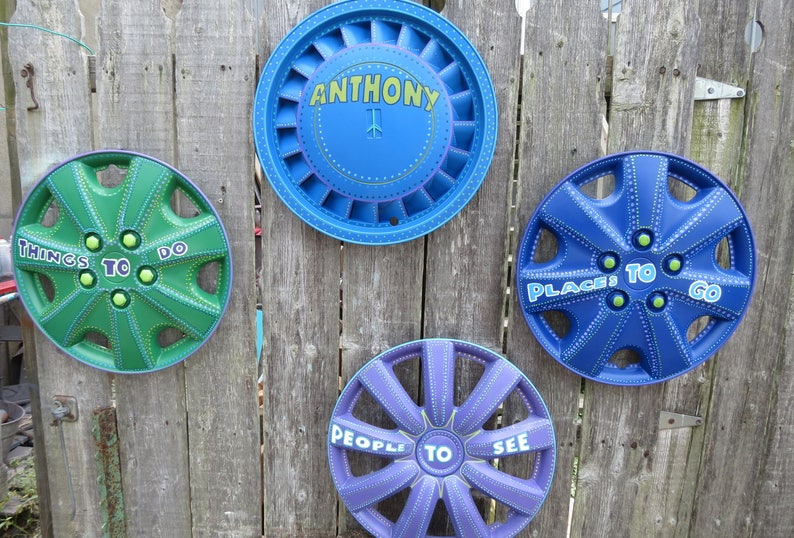 Personalized Hubcap Hub Cap Art Hand Painted Wall Outdoor Art Etsy