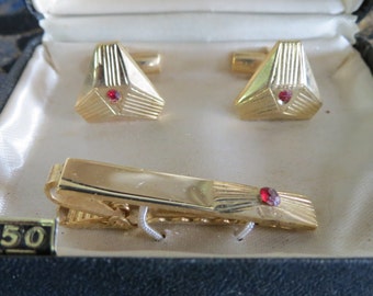 Vintage Tie Clip and Cuff Links Set in Box,  Vintage 60's Squire, New Old Stock,  Men's Accessory