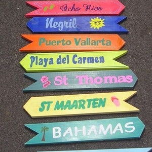 6 Destination Arrows Hand painted Wood Directional Signs 24 x 3 1/2 Custom Colors Wording for Sign Post Beach Backyard Business Mileage Bild 6