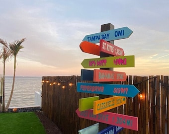 12 Destination Arrows  Hand painted Wood Directional Signs 24 x 3 1/2 Custom Colors Wording for Sign Post  Beach Backyard Business Mileage