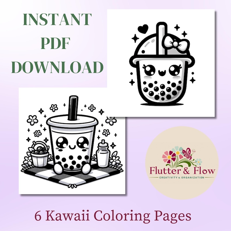 Kawaii Boba Tea Coloring Fun Book, Boba Drink Art Pages, DIY Coloring ...