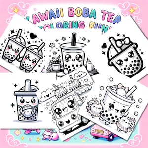 Kawaii Boba Tea Coloring Fun Book, Boba Drink Art Pages, DIY Coloring Activity, Adorable Coloring Book, Kids&#39; Present