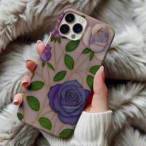 Mozaïek telefoonhoesje, iPhone 16 15 14 13 12 11 Pro Max Plus, glas-in-loodpatroon mobiele telefoonhoesje, verjaardagscadeau voor haar, bloemen telefoonhoesje