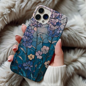 Mozaïek telefoonhoesje, iPhone 16 15 14 13 12 11 Pro Max Plus, glas-in-loodpatroon mobiele telefoonhoesje, verjaardagscadeau voor haar, bloemen telefoonhoesje