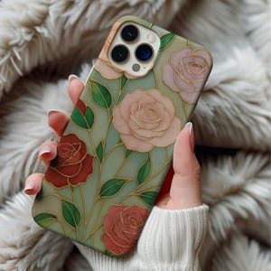 Mozaïek telefoonhoesje, iPhone 16 15 14 13 12 11 Pro Max Plus, glas-in-loodpatroon mobiele telefoonhoesje, verjaardagscadeau voor haar, bloemen telefoonhoesje