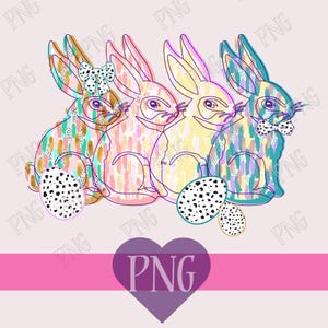 Brushstroke Bunnies with Dalmatian Easter Egg png, Bunnies with Easter Eggs png, Happy Easter png, Coquette Bows png, Easter Bunnies png